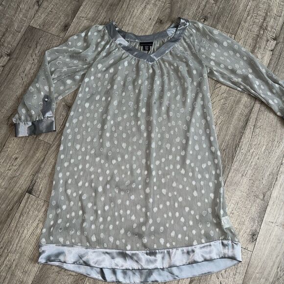 Apostrophe Tie Back Tunic Top Women's Size M  Teal Silver/gray Print Long Sleeve - Picture 1 of 5